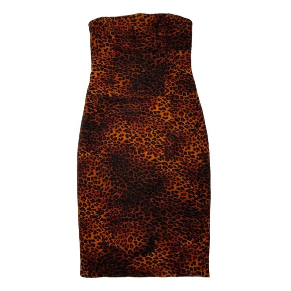 Black Halo Jackie Strapless Pencil Sheath Dress 4  Leopard Print - Picture 12 of 12
